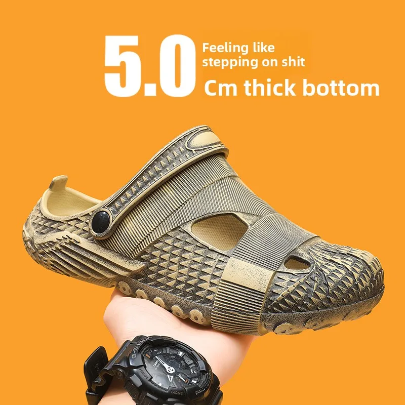 

2026 New bronze vintage-style open-toe slippers, men's breathable lightweight sandals, summer beach shoes