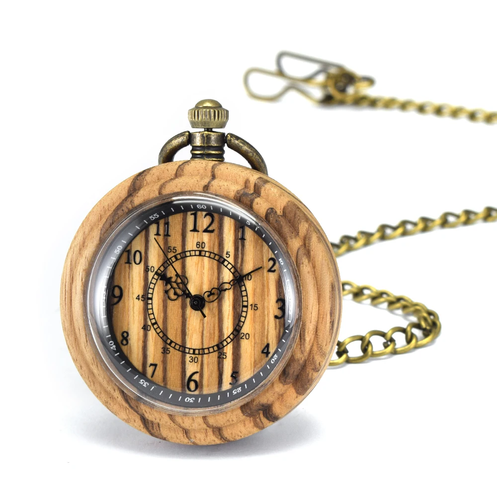Wooden Pocket Watch,Customized Wooden Pocket Watches for Men Handmade Bamboo Wood Analog Quartz Custom Pocket Watch with C