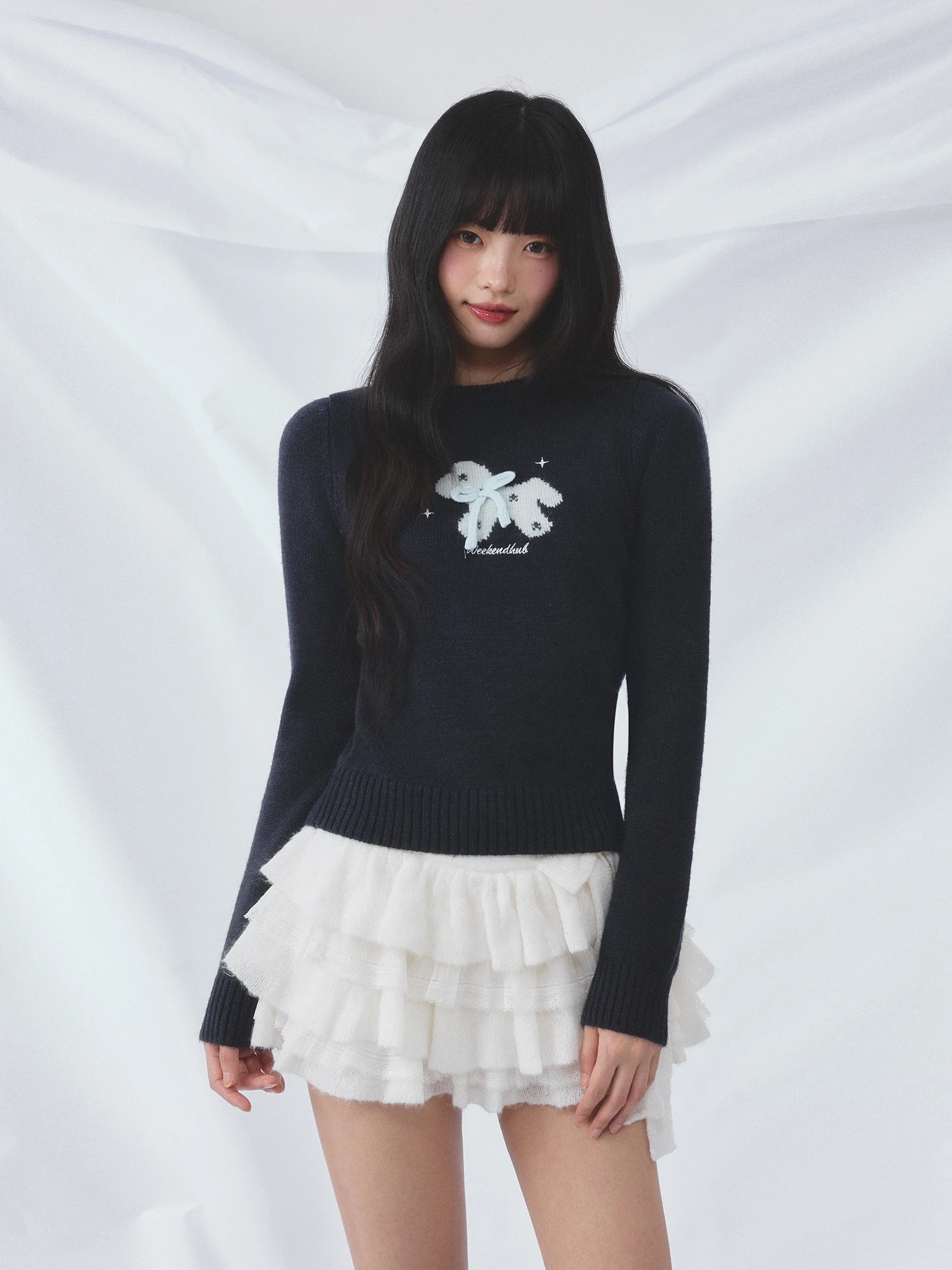 

Weekendhub Women's Knitted Short Sweater round Neck Knot Slim Fit Casual Style Wool Blend Long Sleeve Top