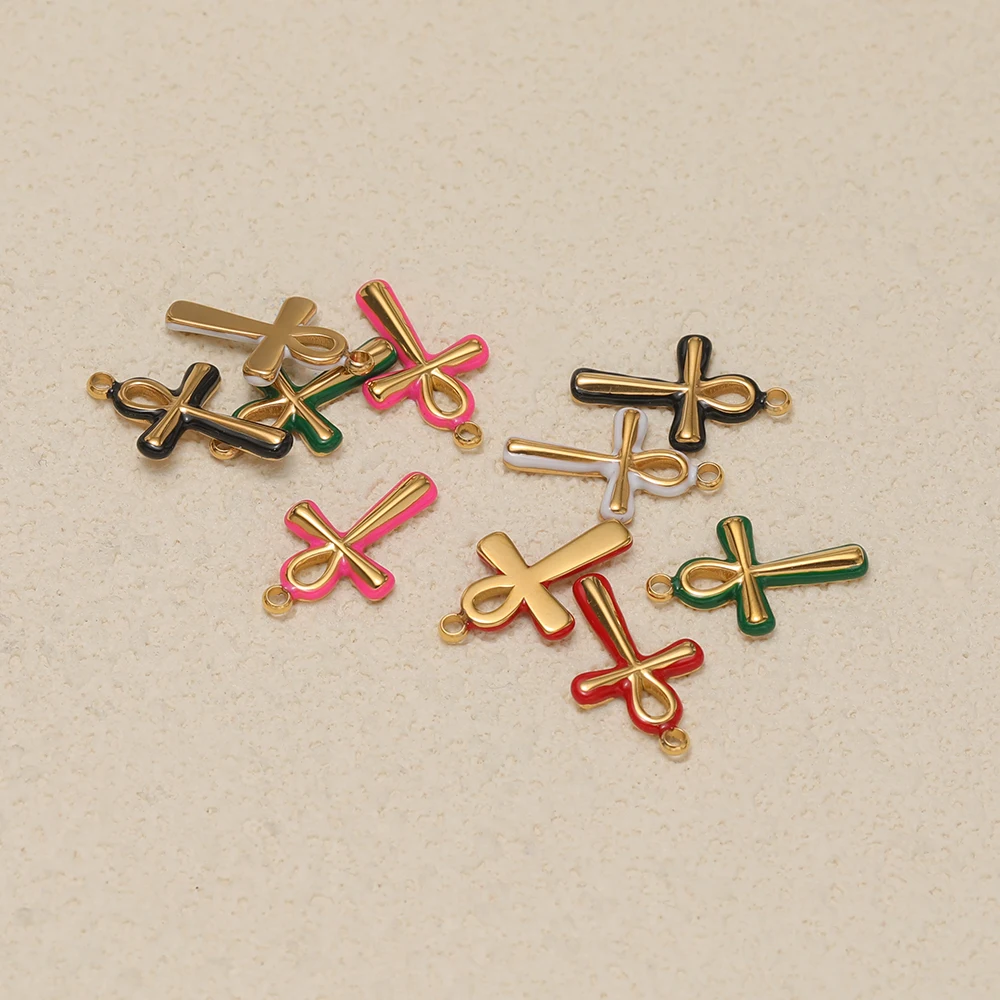 5 Stück 18K vergoldete Edelstahl-Emaille-Kreuzanhänger für DIY-Halsketten, Schmuckherstellung, Ohrringe, Armbandzubehör – Detail 6