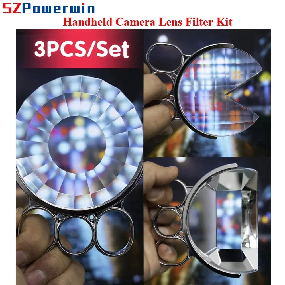 Powerwin 3pcs/Set 90mm Handheld Camera Filter Kaleidoscope Special Effects Virtual Halo Prism Filter Photography Foreground Blur