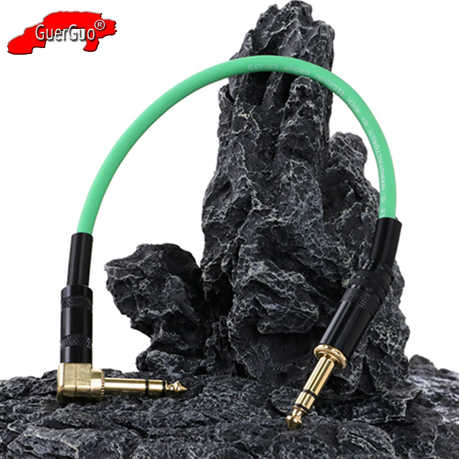 

1/4 Inch TRS Instrument Cable,Gold Plated Right Angled to Straight 6.35mm Male Jack Stereo Audio Cord Balanced Interconnect Line