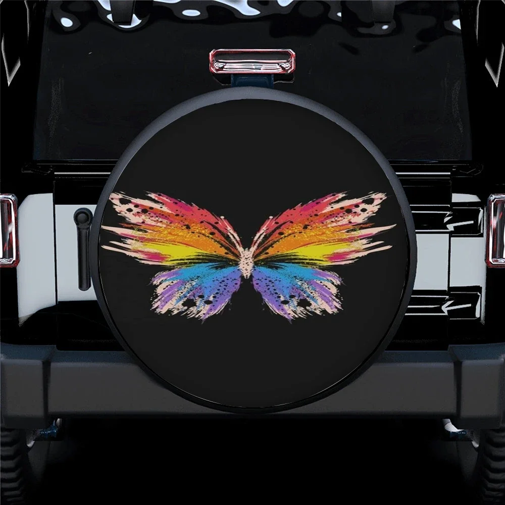 Butterfly Color Printing Pattern Spare Wheel Cover Waterproof Sun Protection Suitable For Any Vehicle Auto Accessories 14-17 In