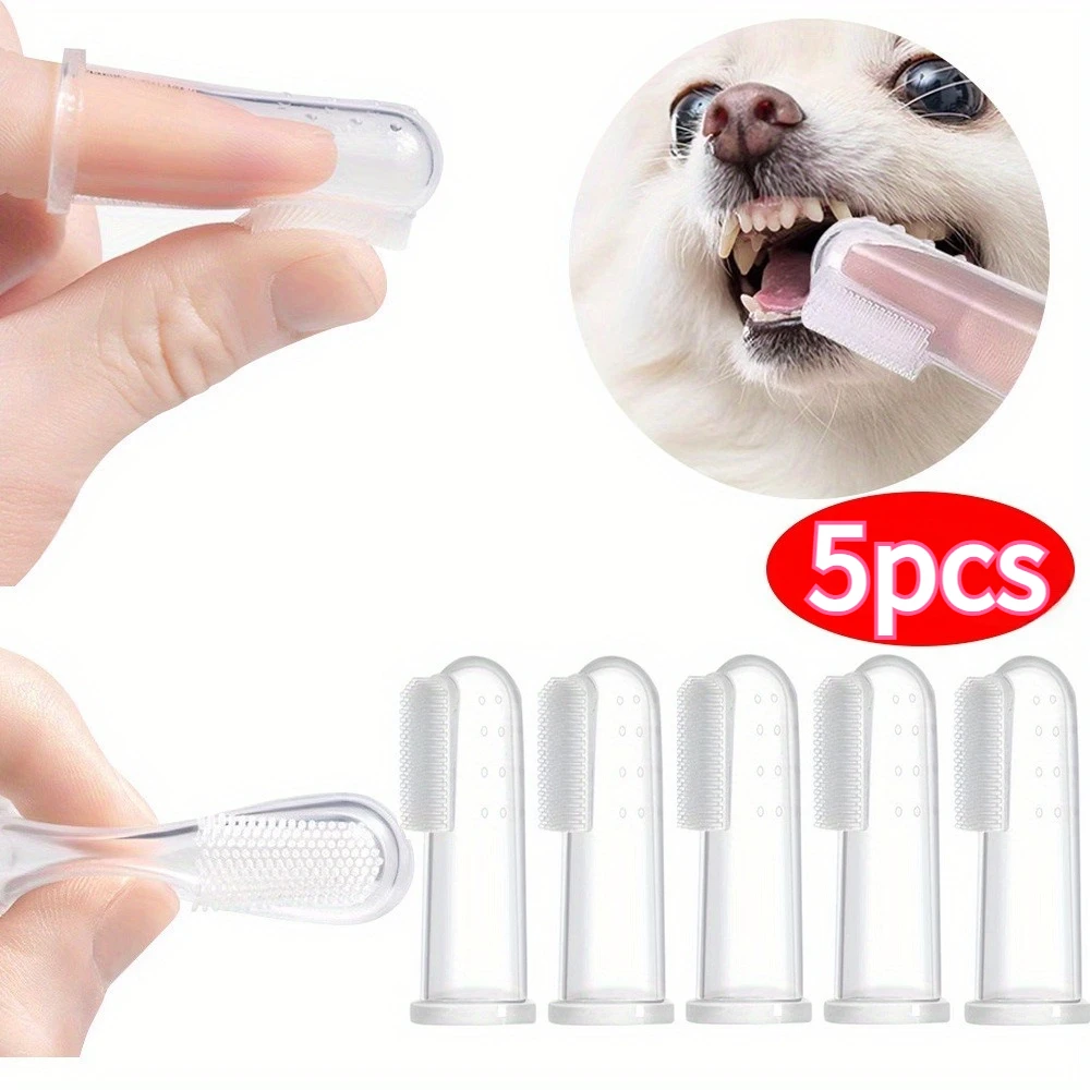 5-Pack Silicone Finger Toothbrushes for Pets - Soft Brush Effectively Removes Plaque & Tartar from Dogs, Cats, and Amphibians