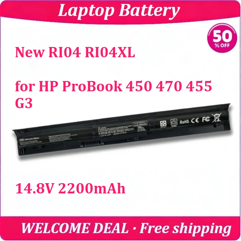 

[New] RI04 RI04XL for HP for ProBook 450 470 455 G3 Laptop Battery 14.8V 2200mAh Replacement High Capacity Lithium Battery