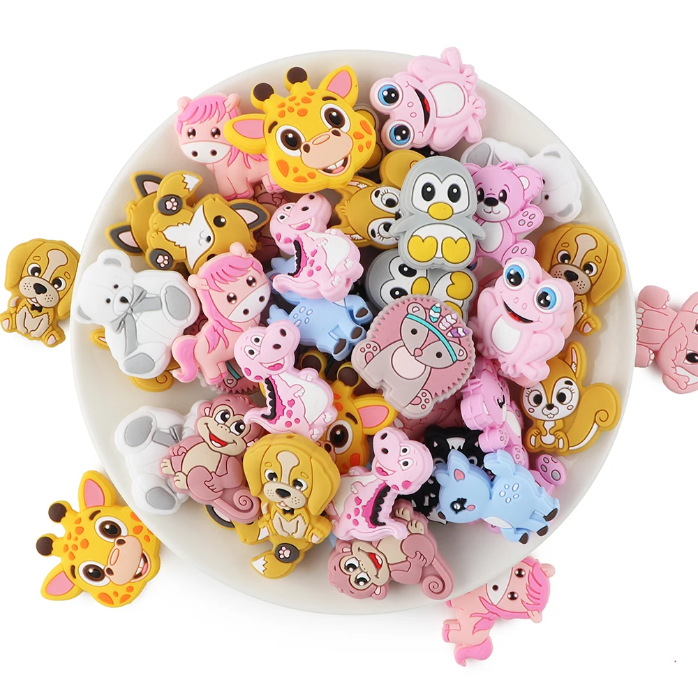 10Pcs Mix Color Silicone Beads Animal Silicone Focal Bead DIY Beaded Pen Keychain Jewelry Handmade Accessories