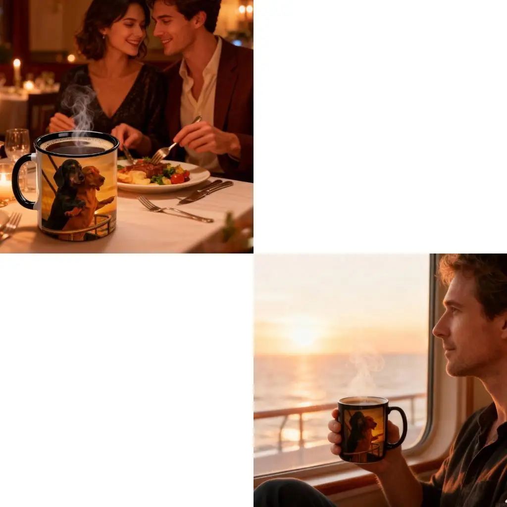 F19B Romantics Pose Pattern Ceramic Mug with Dachshund Couple Art Coffee Cup Drinkware