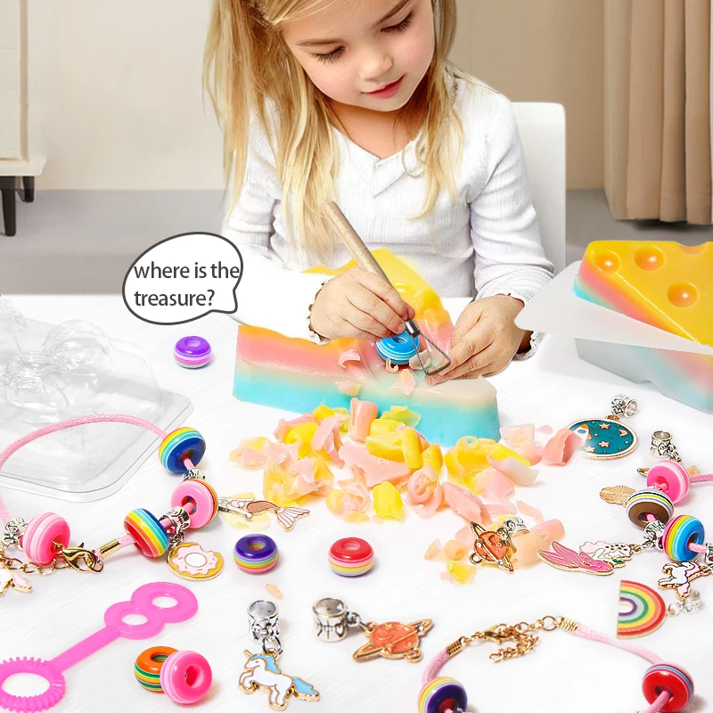 Kit de brinquedos para crianças, DIY fóssil cavar unicórnios, brinquedo do tesouro, pulseira de menina artesanato suprimentos, presente de decoração de Natal