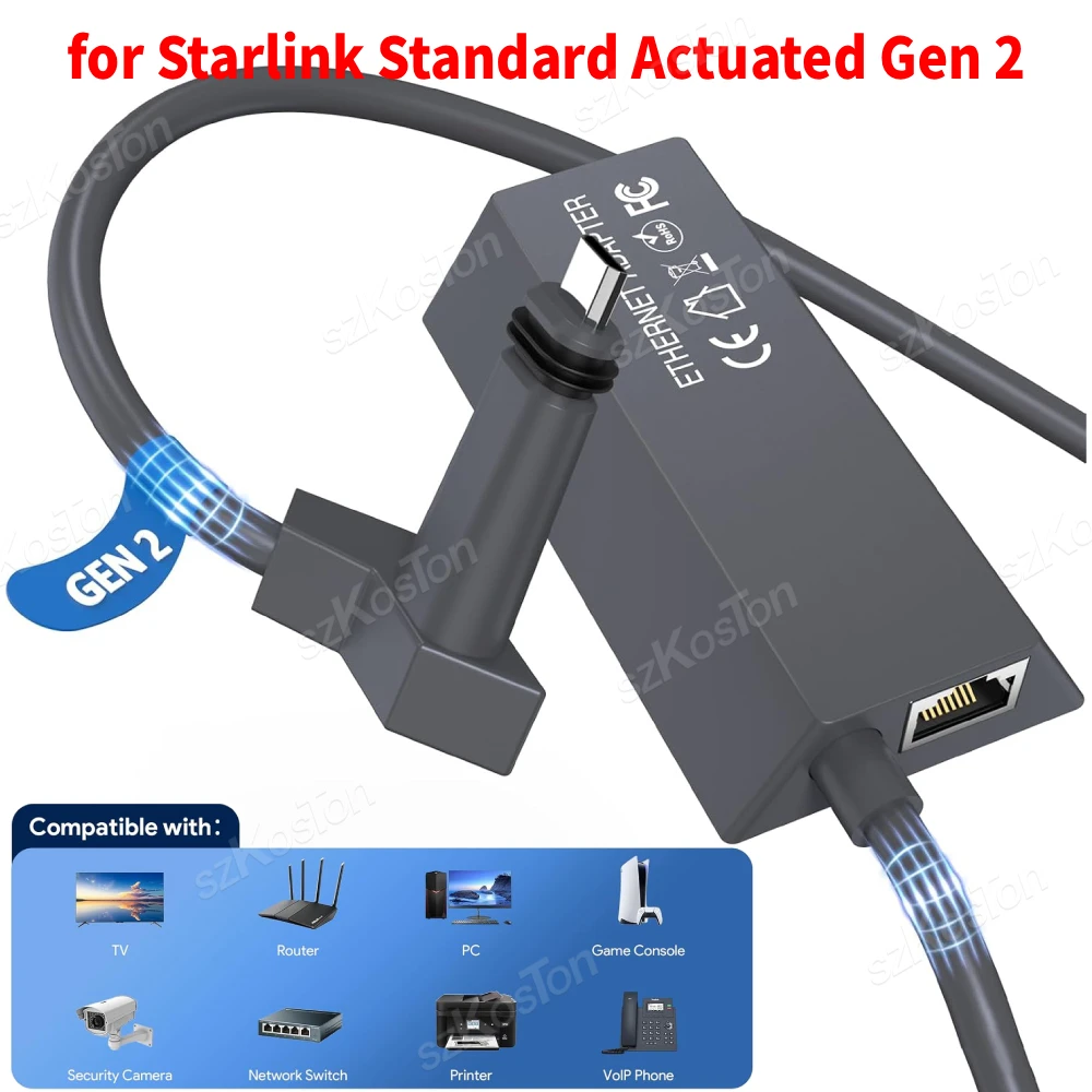 Ethernet Adapter for Starlink Standard Actuated Gen 2 Wired External Network RJ45 Gigabit Ethernet Adapter for Starlink V2 