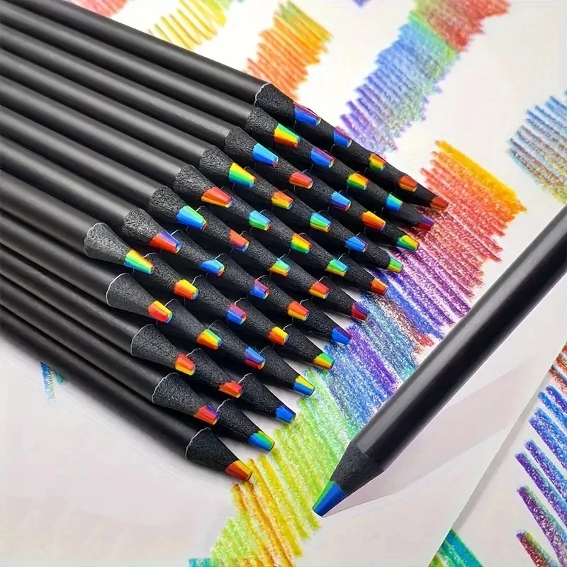10PCS Regenbogen Bleistift Bunte Bleistift 7-Farbe Holz Bunte Schwarz Holz Malerei Liefert Weihnachten Halloween Black Friday Geschenk
