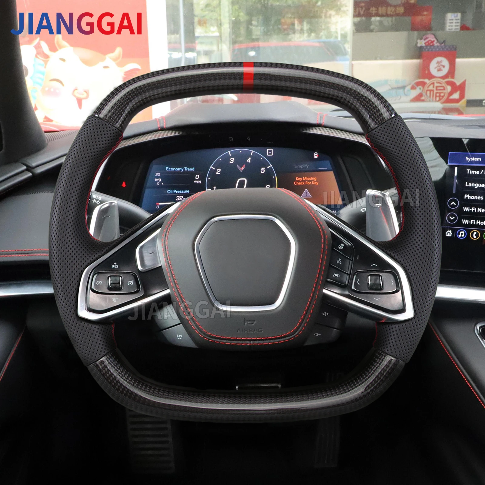 

Customized Steering Wheel For Chevrolet Corvette C8 Z51 2020-2024 Carbon Fiber Steering Wheel with Heated Yoke Racing Wheel