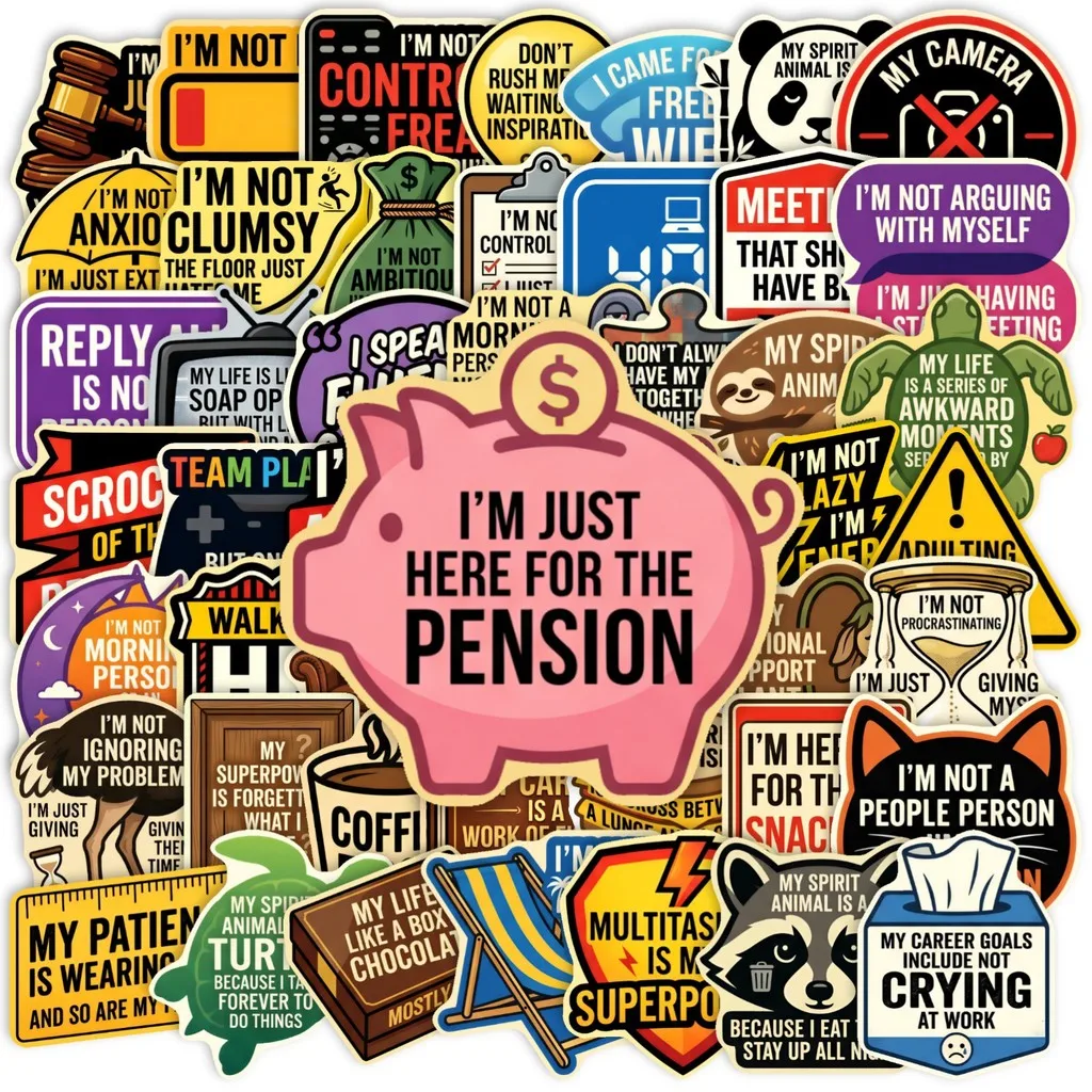 50Pcs Creative Text Stickers, Funny Relatable Office Worker Slogan Decals, Waterproof DIY Decor for Notebook Papery Pop Store