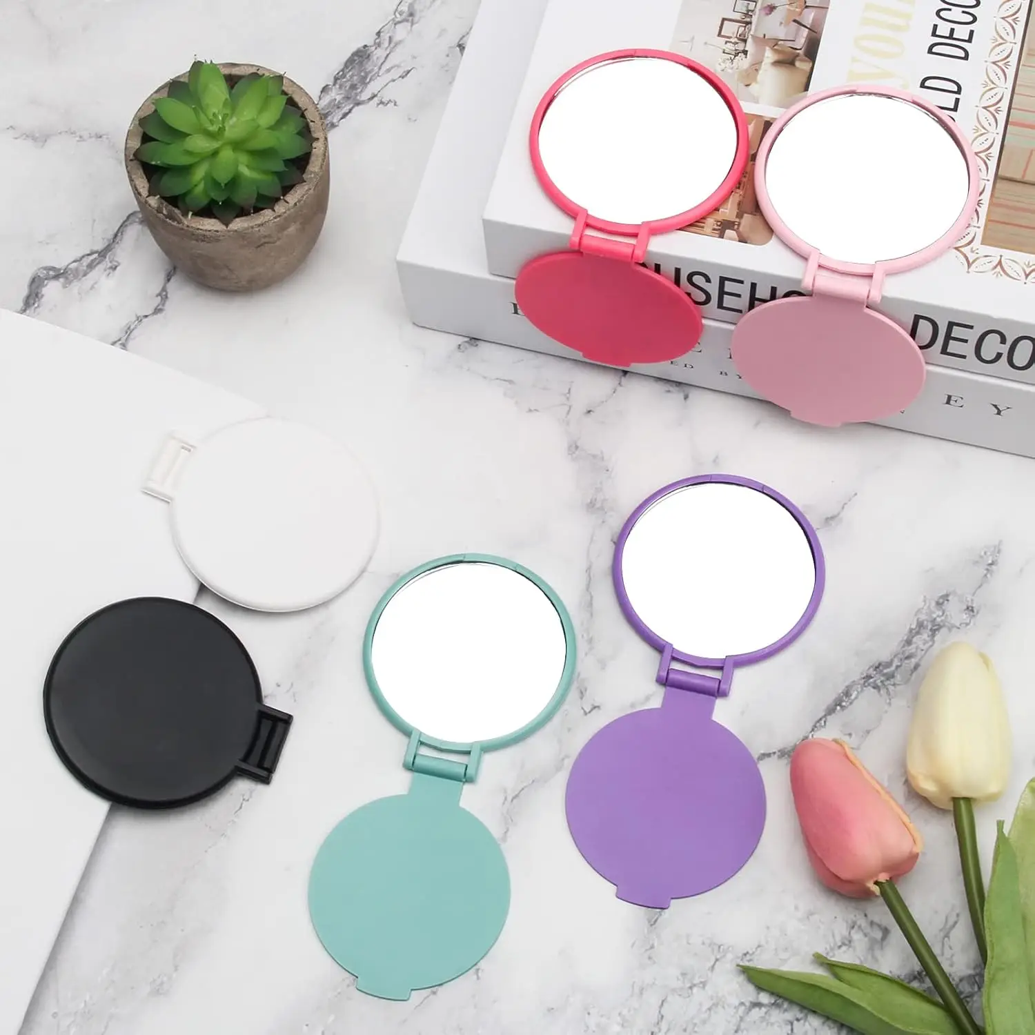 12Pcs Mini Folding Mirror Round Compact 2.4 in Small Portable Travel Bulk Round Makeup Mirror for Women Girls Travel Daily Use