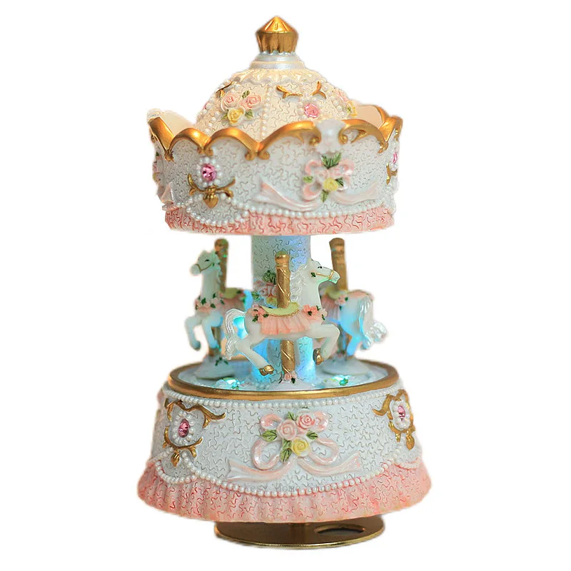 LED Light Rotating Carousel Music Box Birthday Gift Home Decoration Wholesale Merry Go Round