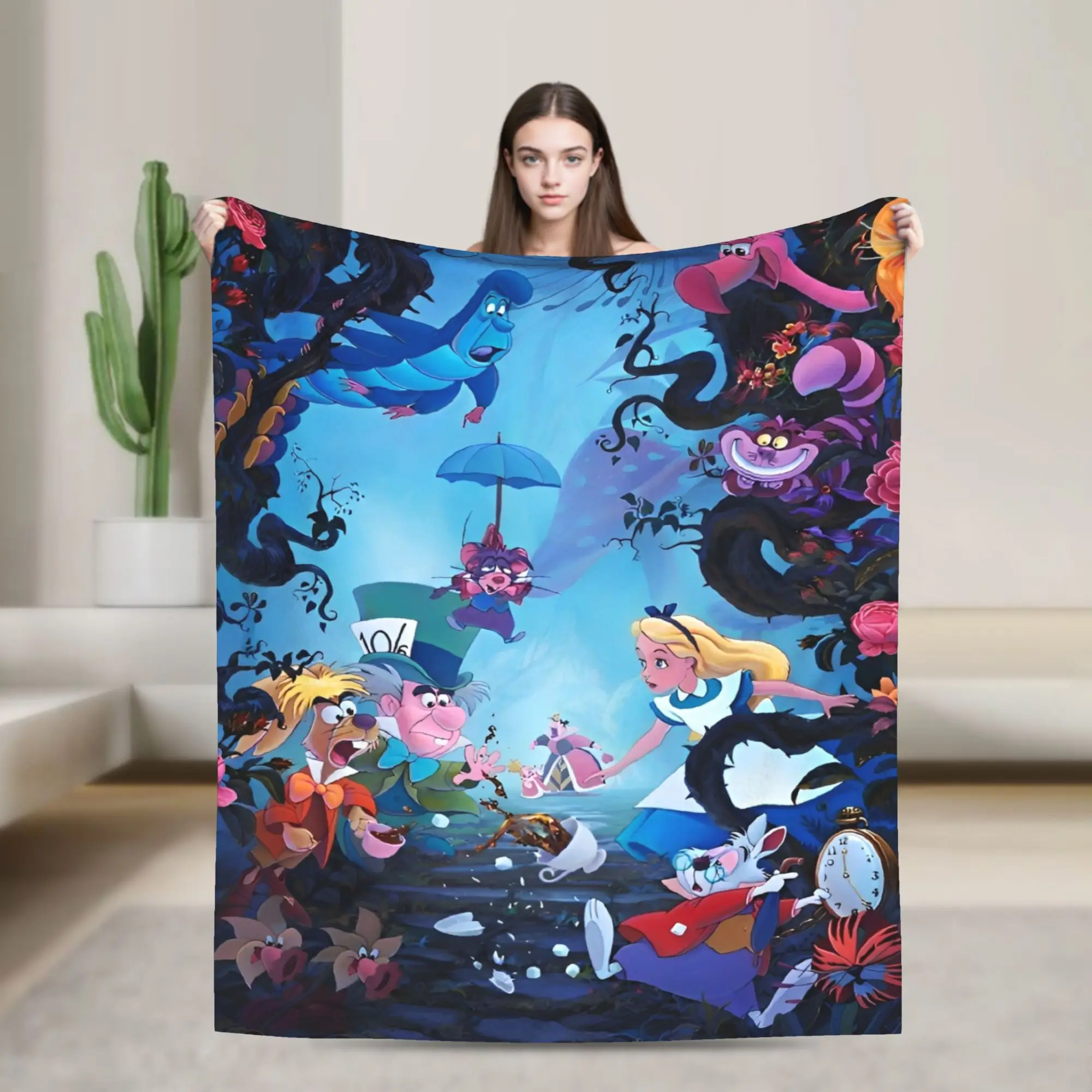 

Одеяло с изображением Алисы в стране чудес, Чеширского кота, шерстяное одеяло для спальни, дивана, портативное мягкое теплое покрывало