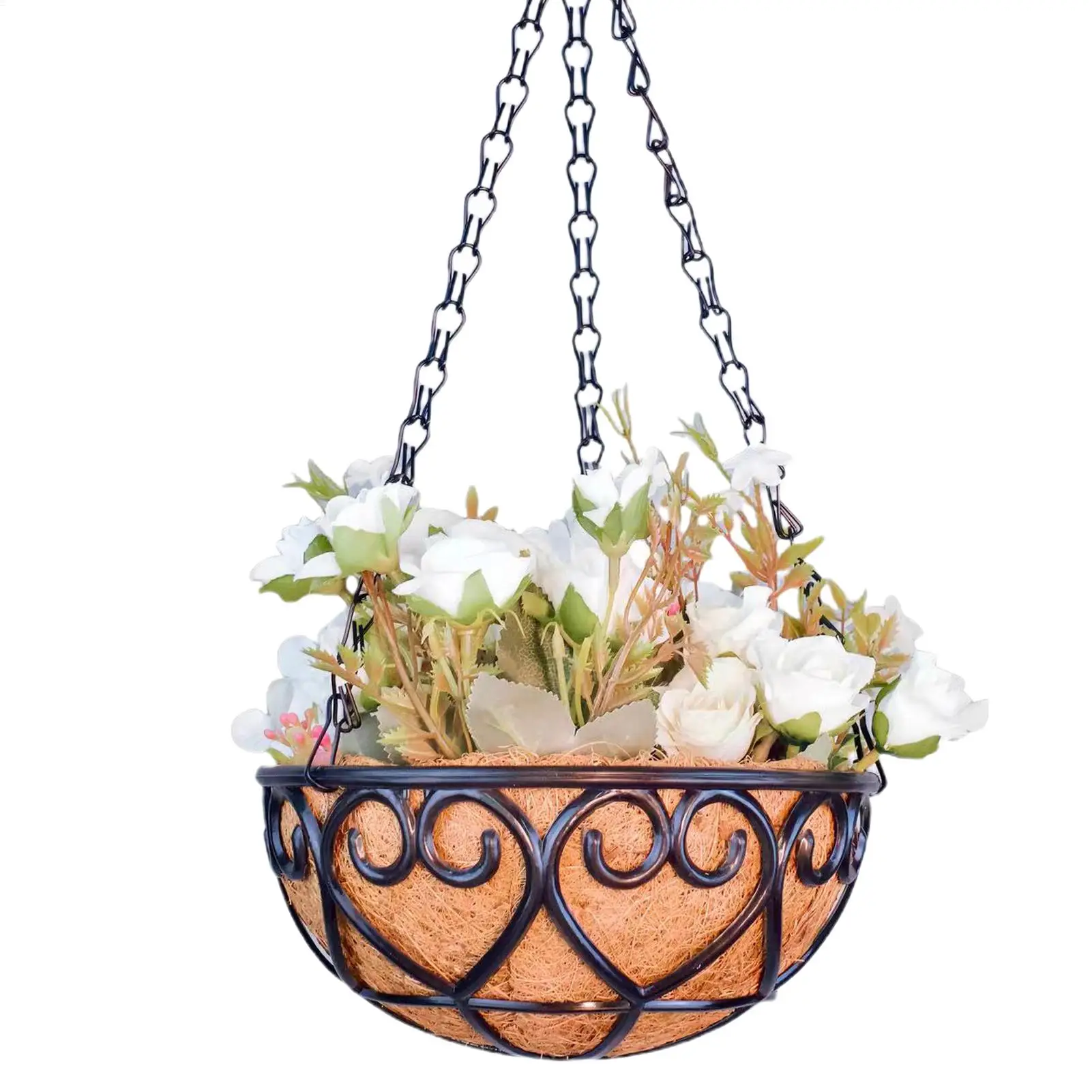Coconut Brown Round Iron Chain Hanging Basket Flowerpot European Creative Fleshy Green Plant Chlorophytum Comosum Flowerpot