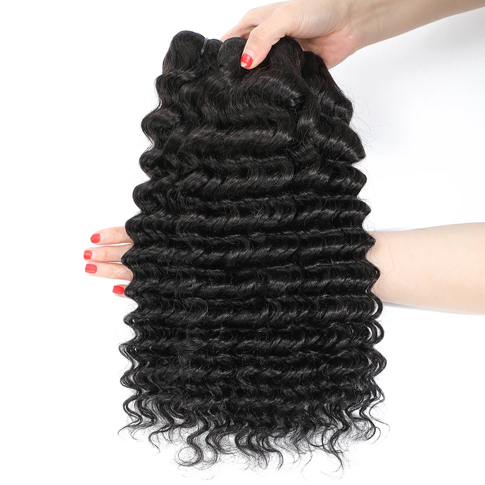 #1b Raw Deep Wave Human Hair Bundles 12A Brazilian Human Hair Bundles Unprocessed Double Weft Virgin Human Hair Extensions Weaves Remy Bundles Natural Color Human Hair Bundles Deals For Women Daily Use Birthday Holiday Gift Kpop Popular Hairstyles