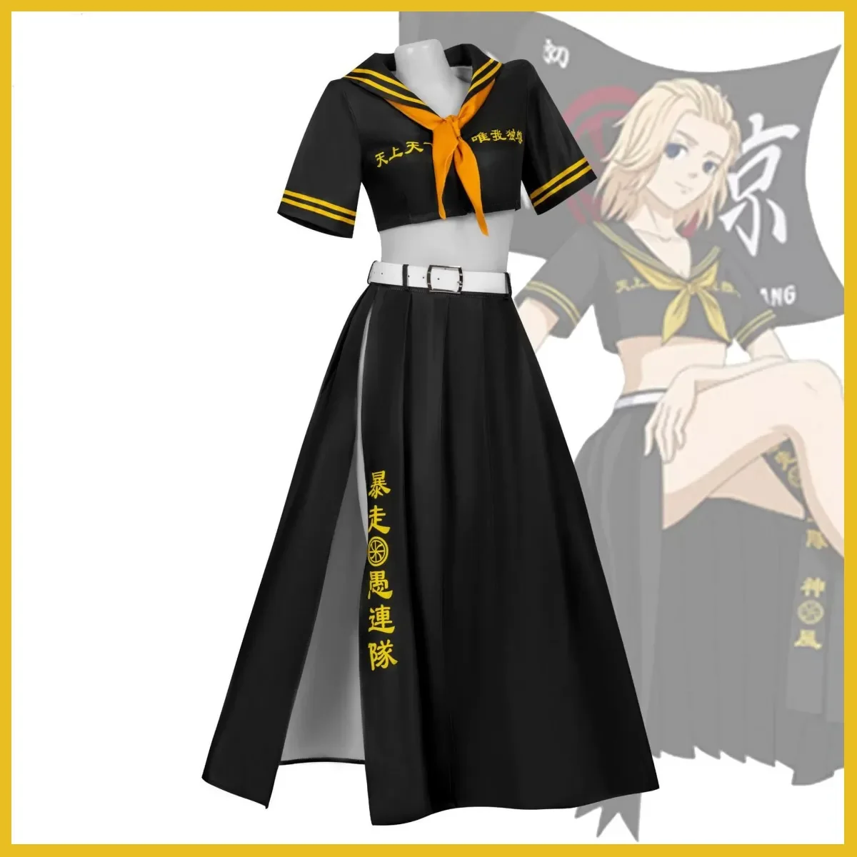 Anime Tokyo Revengers Manjiro Sano MIKEY Cosplay Costume Wig Black JK Uniform Skirt Sailor Woman Sexy Carnival Halloween Suit view 2