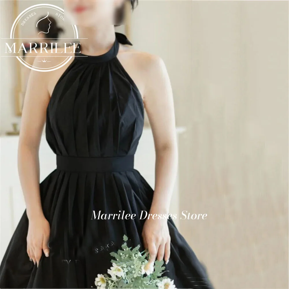 Elegant Satin Wedding Dress 2024 Black Ribbon Sleeveless Halter Neck Bridal Dressing Gown Long Floor-length Bride Dresses Custom