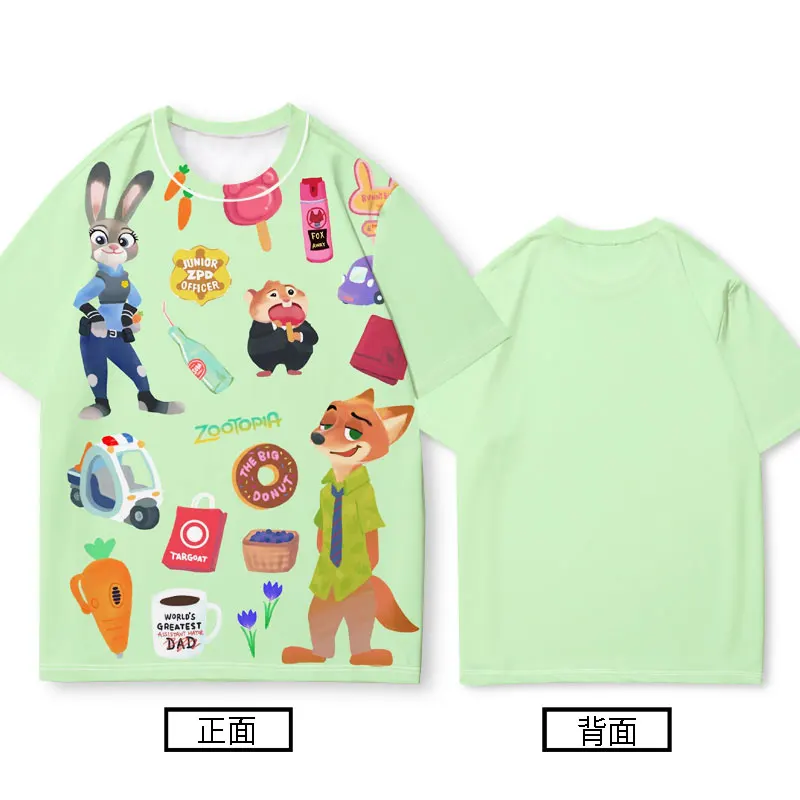 Judy And Nick Co-branded Short Sleeve T-shirt Kids Disney Zootopia Anime Quick Dry Boy Clothes Trend