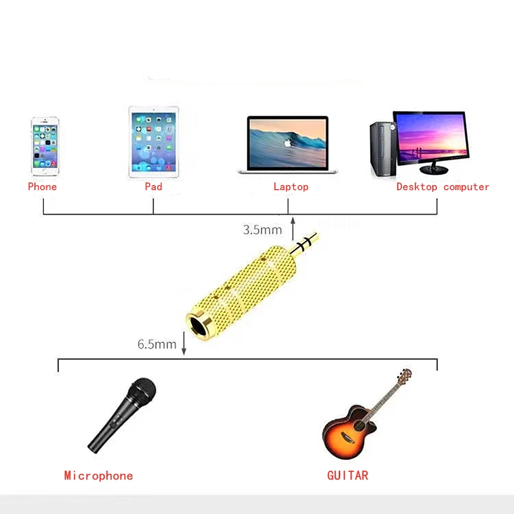 6.5 mm Male to 3.5 mm Headphone Adapter FemaleWear-resistant Jack Converter Audio Plug Easy Installment Gold Plating Process