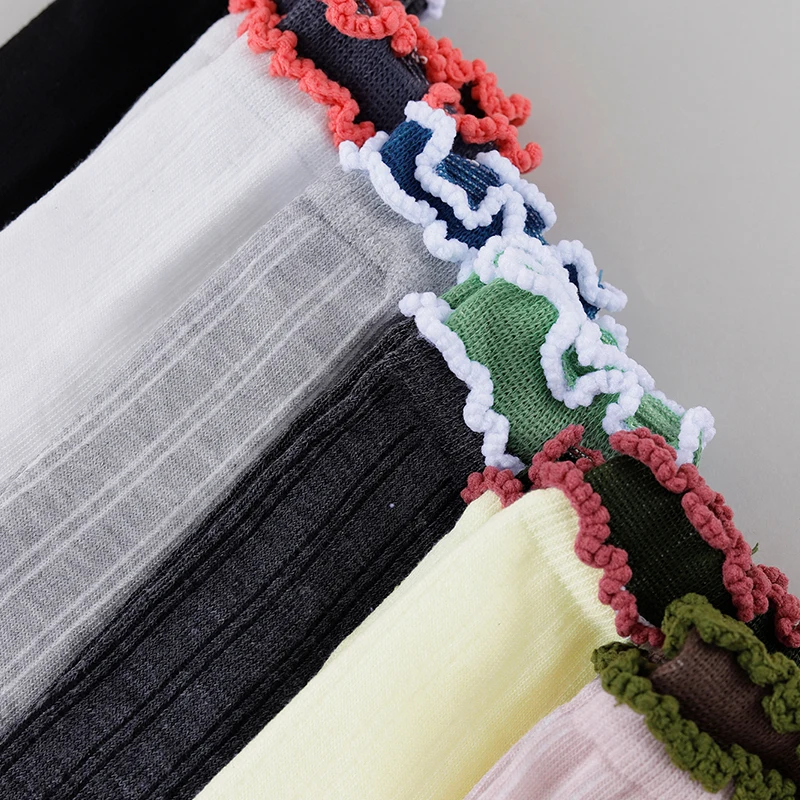 1/3/5/10/15 Pairs Random Women Sweet Preppy Style Ruffle Edge Design Soft Breathable Mid‑Calf Socks