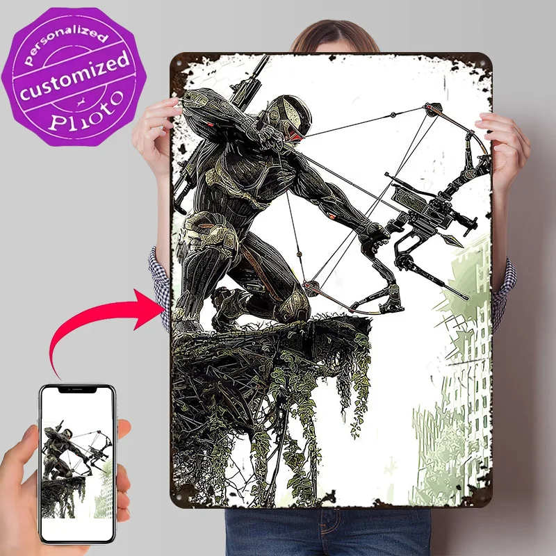 Soldier With Bow and Arrow Personalized 3D Textured Metal Poster Wall Art Tinplate Sign for Decoration Living Room Ornaments