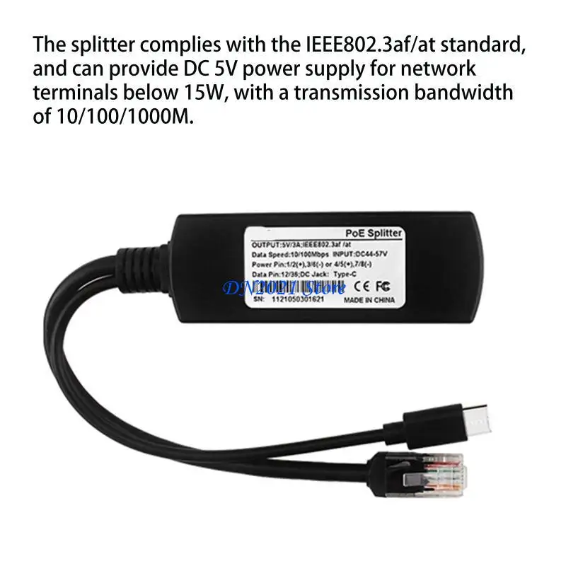 F3KE PoE Splitter 5V Gigabit PoE Adapter IEEE 802.3af Compliant for IP