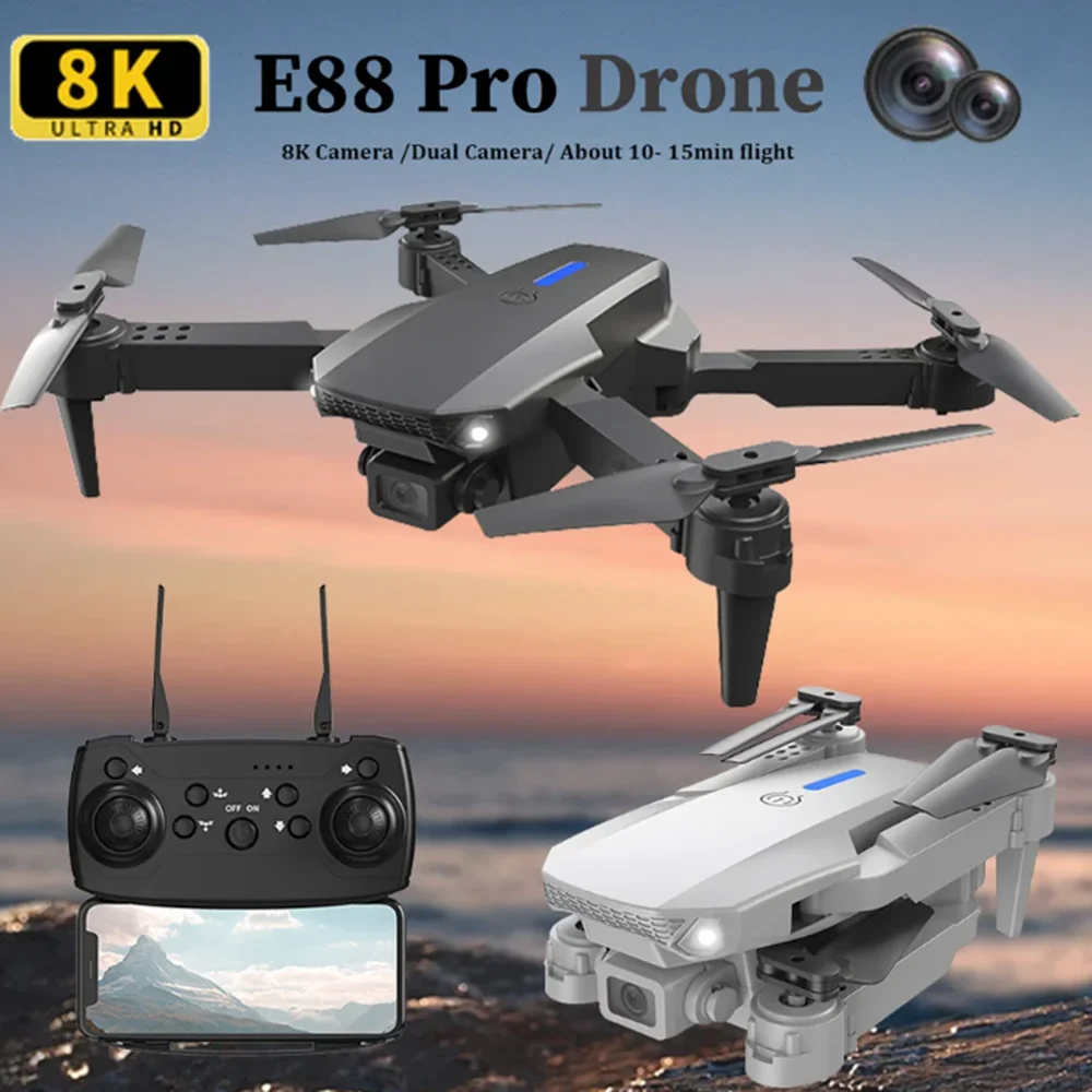 

E88 Professional Wide Angle RC Dron HD 8K Camera Mode Foldable Helicopter Aircraft Quadcopter Drone Kid Gift Toys