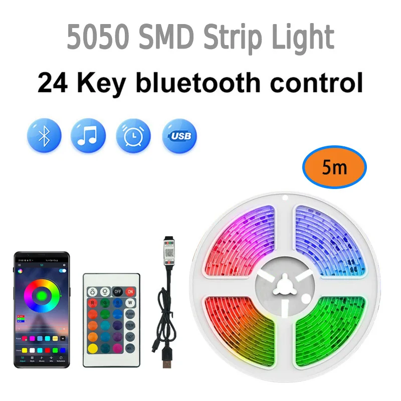 

5m LED Lights Bluetooth 5050 SMD USB LED Strip APP Control WIFI RGB Adhesive Luces Led TV Backlight Lamps for Room Decoration