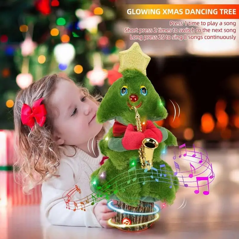 Singing and dancing Christmas tree doll Musical Christmas decoration toy with recording and playback function With musical light