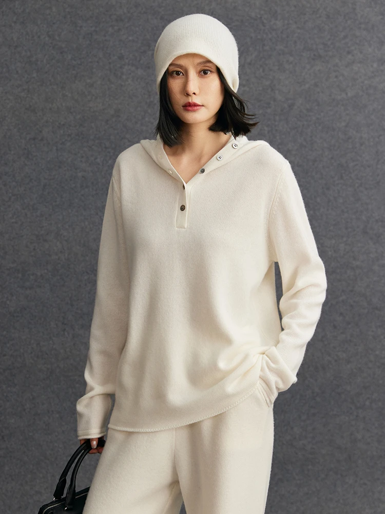 Tloml novo feminino 100% caxemira malha com capuz pulôver camisola casual estilo solto malhas de caxemira outono inverno macio quente topos