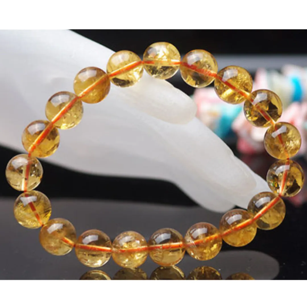 

11mm Natural Yellow Citrine Bracelet For Women Lady Men Healing Gift Luck Crystal Quartz Clear Beads Stone Strands Jewelry AAAAA