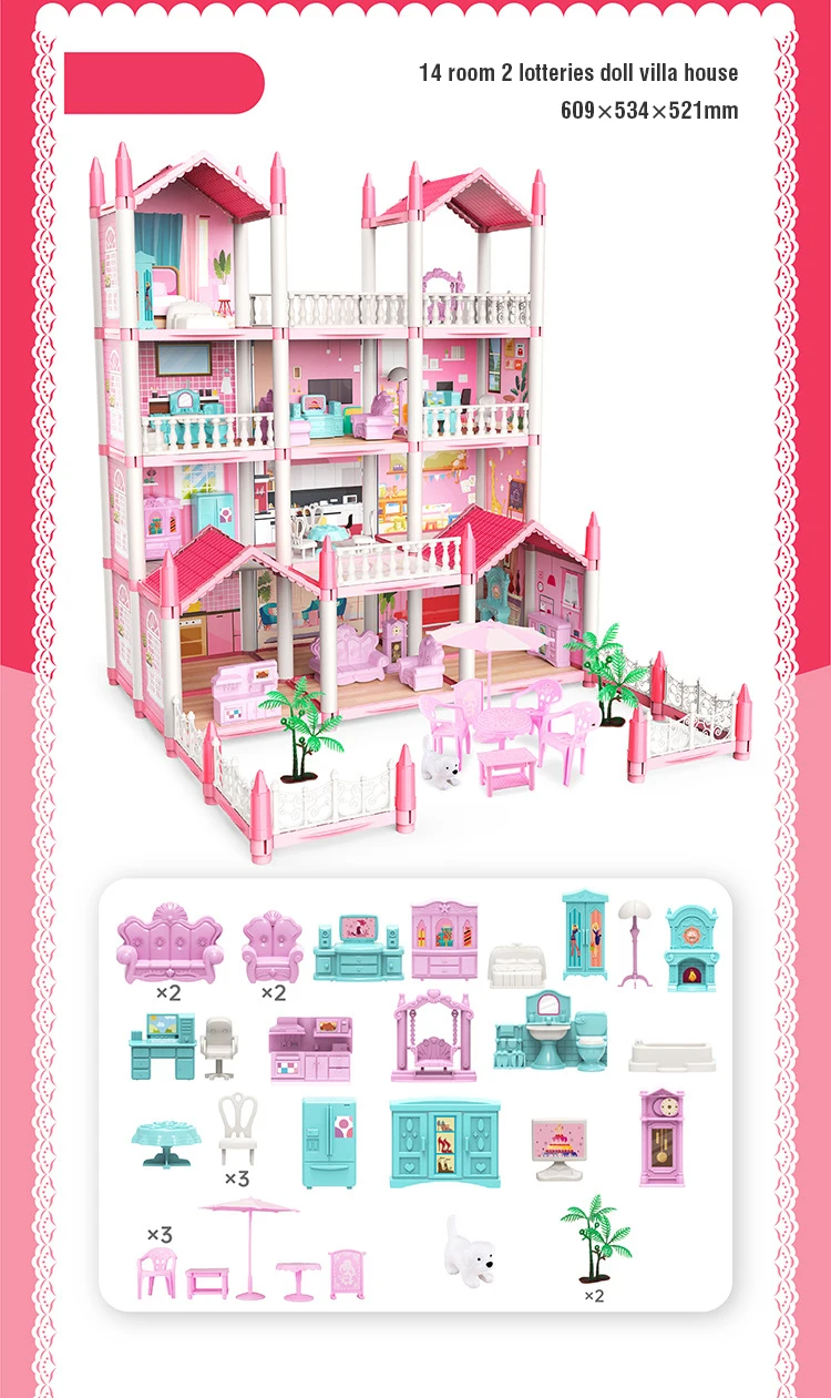 Mädchen Puppenhaus Spielzeug Kinder Pretend Spielen Puppenhaus Villa Patchwork Traum Möbel Hause Puppenhaus für Kinder Weihnachten Spielzeug Geschenke – Detail 8