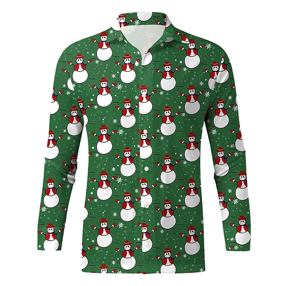 

Boutique Christmas Snowman Fun Graphic Printed Shirt for Men Hawaiian Style Top for Men Casual Short Sleeve Men Fashion Clothing