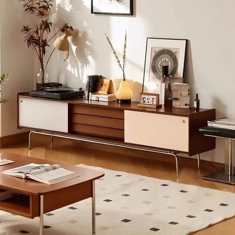 

Retro style small apartment living room floor, medieval storage cabinet