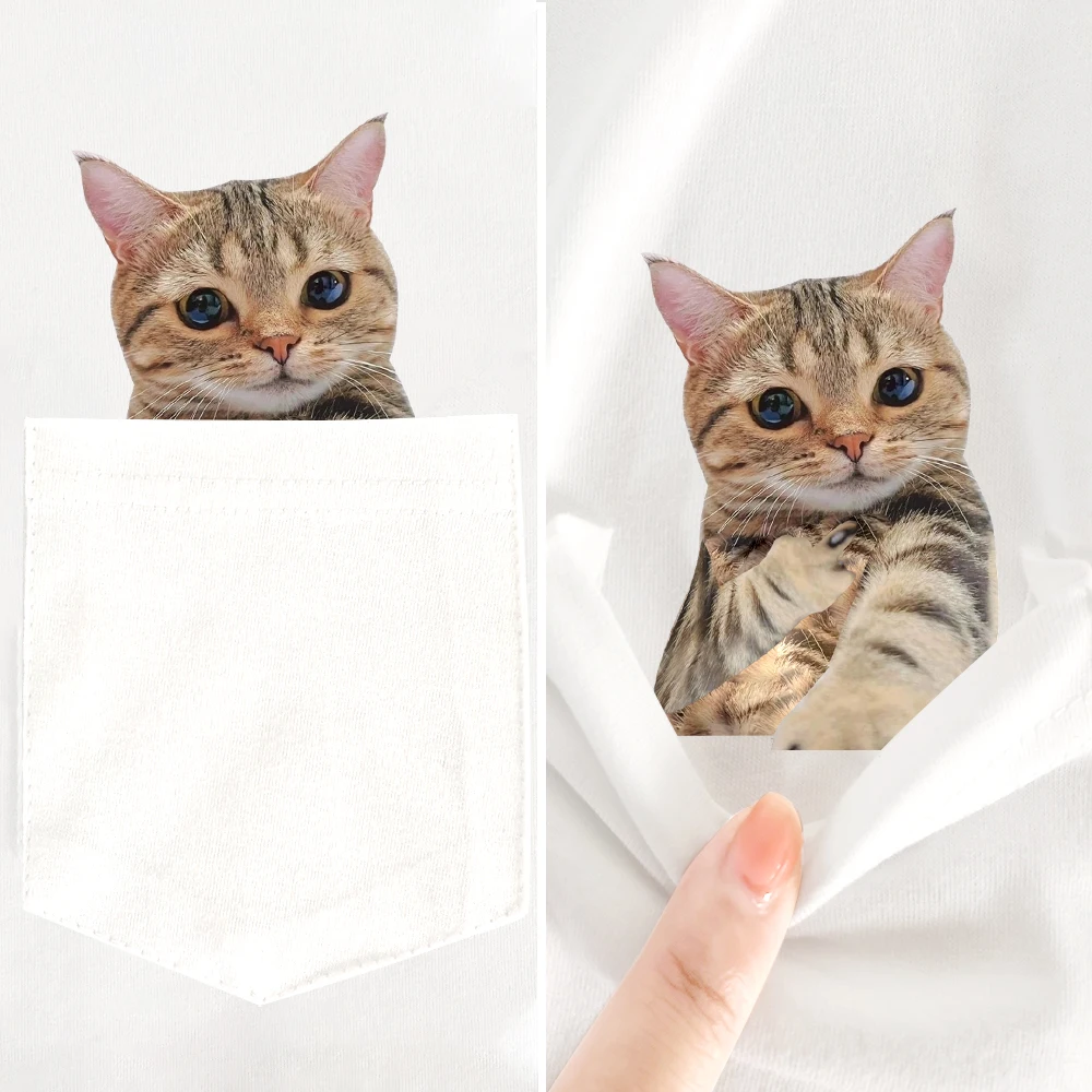 CLOOCL Cats T-Shirts Animals Cute Kitten Middle Finger Printed Pocket Cotton T-shirt Women Clothing Summer Shirts Dropshipping