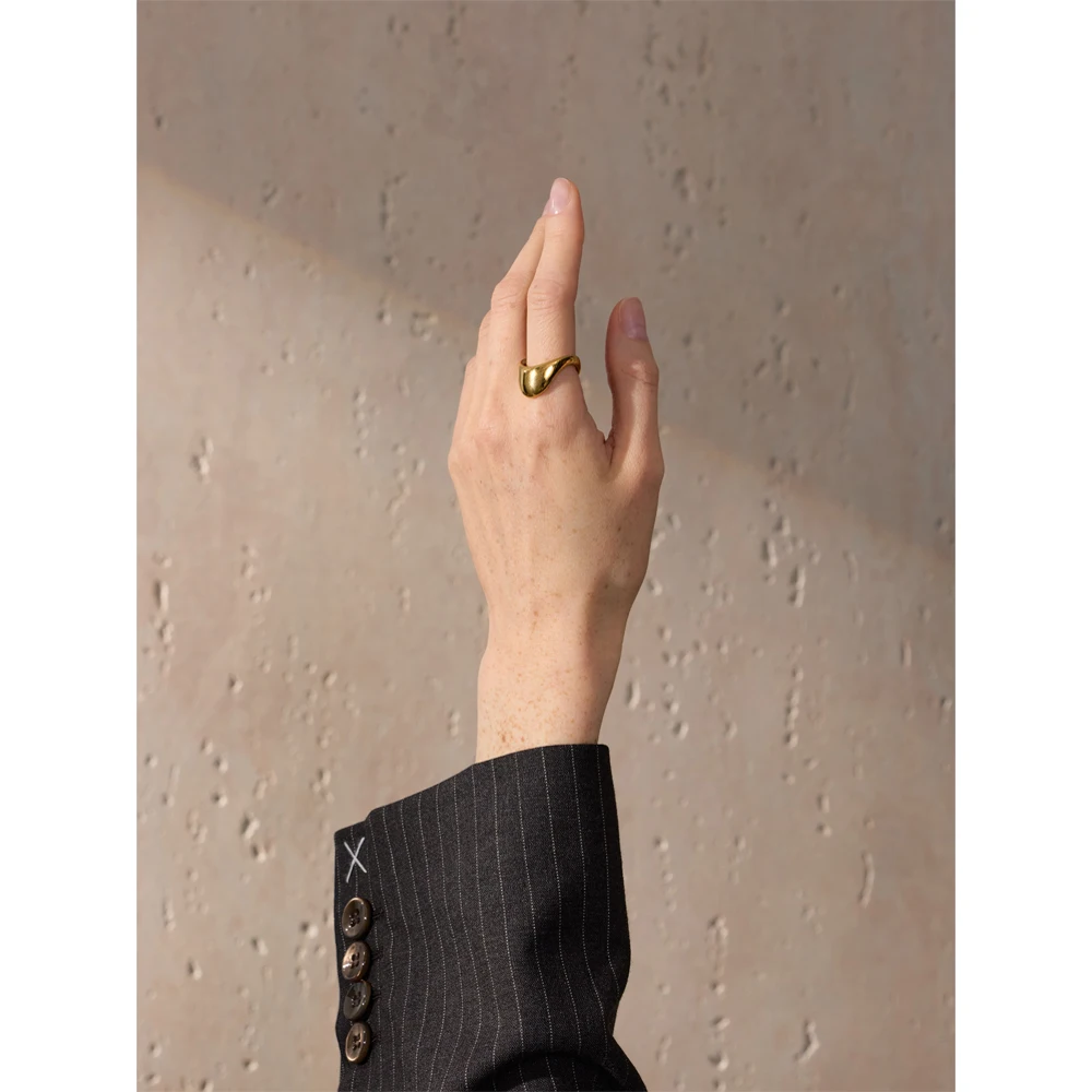 Yhpup 678# Personalized Stainless Steel Smooth Metal Geometric Stylish Golden Ring 18K Gold PVD Plated Minimalist Charm Jewelry