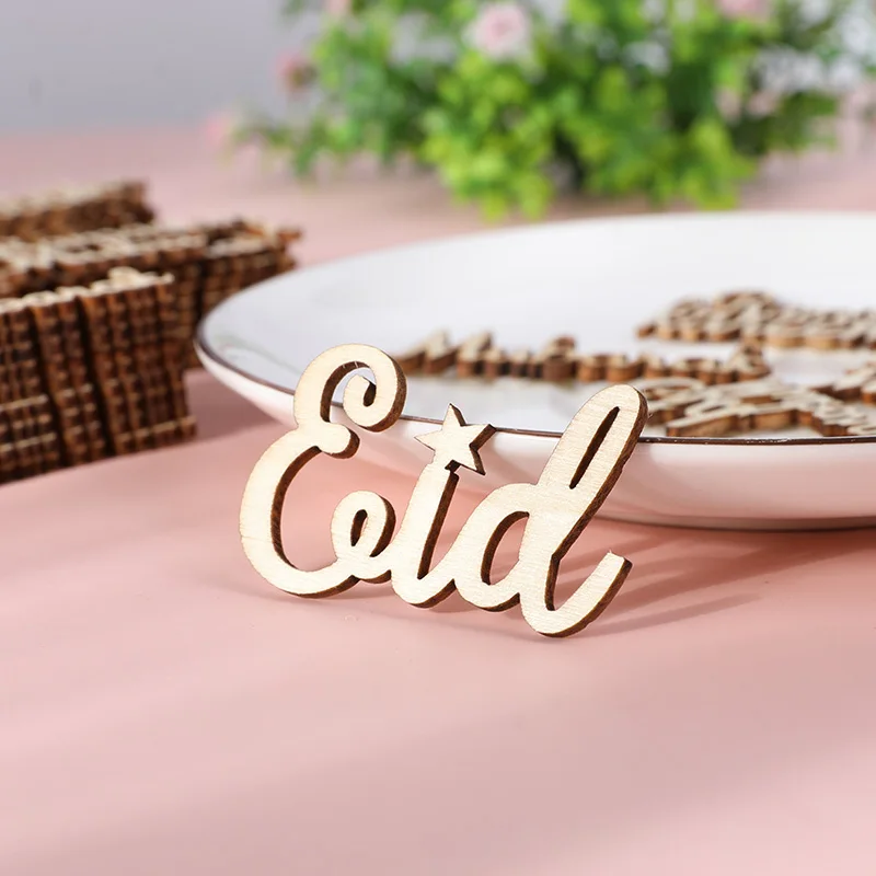 

15/30/60pcs Eid Mubarak Wooden Decor Letter Wood Chips Ramadan Kareem Hanging Ornaments For Home Islamic Mubarak Party Supplies