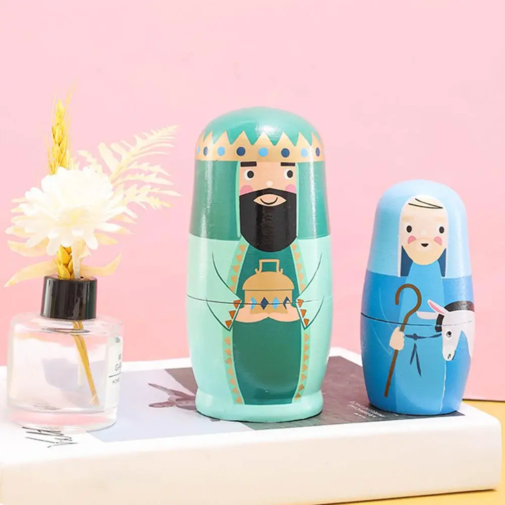 Handgemaakte houten Russische nestpop Kinderhersenspel Educatief speelgoed met verschillende kleuren Draagbare Russische nestpoppen