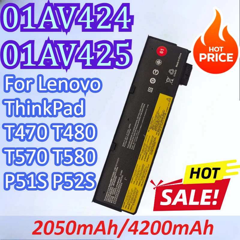 

New 01AV424 / 01AV425 2050mAh/4200mAh Laptop Battery For Lenovo ThinkPad T470 T480 T570 T580 P51S P52S Rechargeable Battery