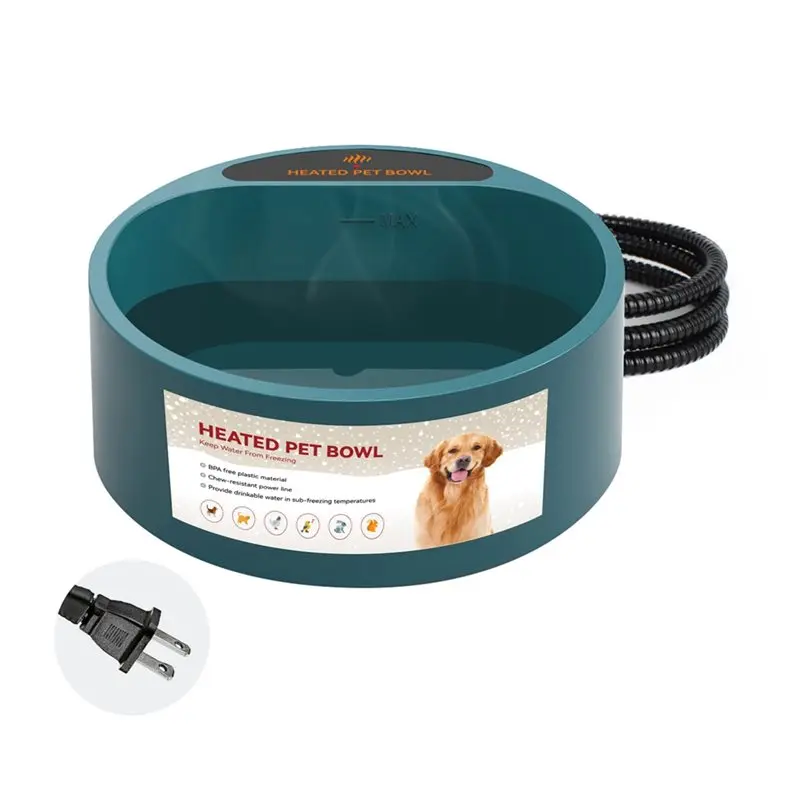 AT21-Smart Thermostatic Heated Pet Water Bowl 2.2L For Outdoor Dog Cat Bowl Anti-Freeze Use In Winter US Plug Green