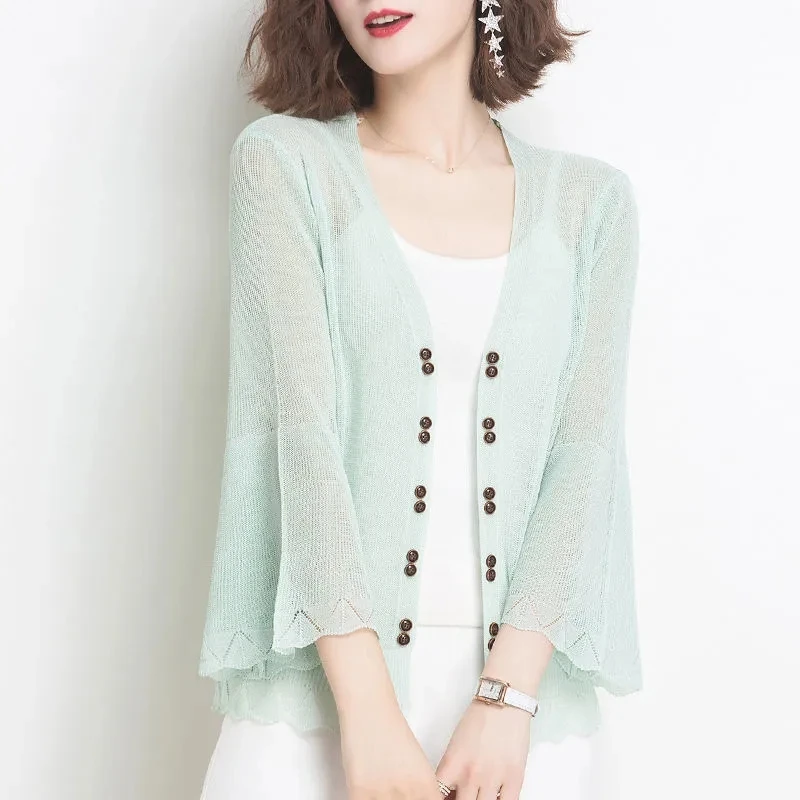 Ice Silk Knitted Cardigan Women\'s Jacket 2022 New Summer Autumn Thin Shawl Coat Short Sun Protection Clothing Female All Match