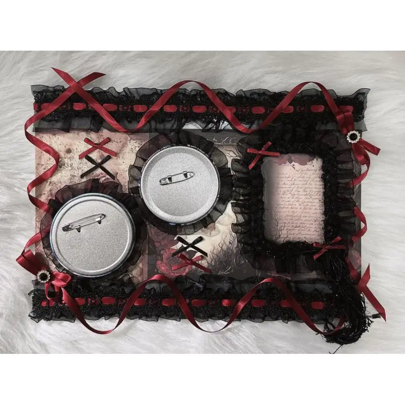 Finished Pain Board Gothic Black Red Card Holder Insert Board Decorative Cosplay Ita Bag Badge Organizer Board Lace Ribbon Plate