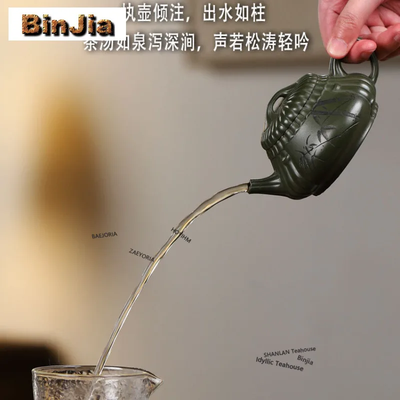 200ml Authentic Yixing Purple Clay Teapots Handmade Bamboo Rhyme Pot Raw Ore Jadeite Green Mud Kettle Zisha Tea Set For Tea Gift
