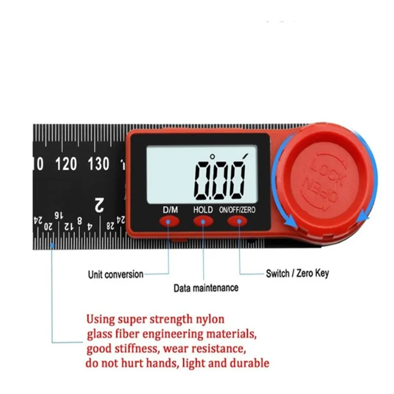 Alat ukur kayu Digital, pengukur sudut Digital 2-in-1 0-200mm penggaris sudut Inclinometer elektronik