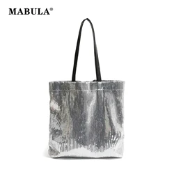 MABULA Sequins Silver Square Shoulder Bag Classical Bling Female Shopper Purse for Daily Glitter Big Evening Woman's Handbag