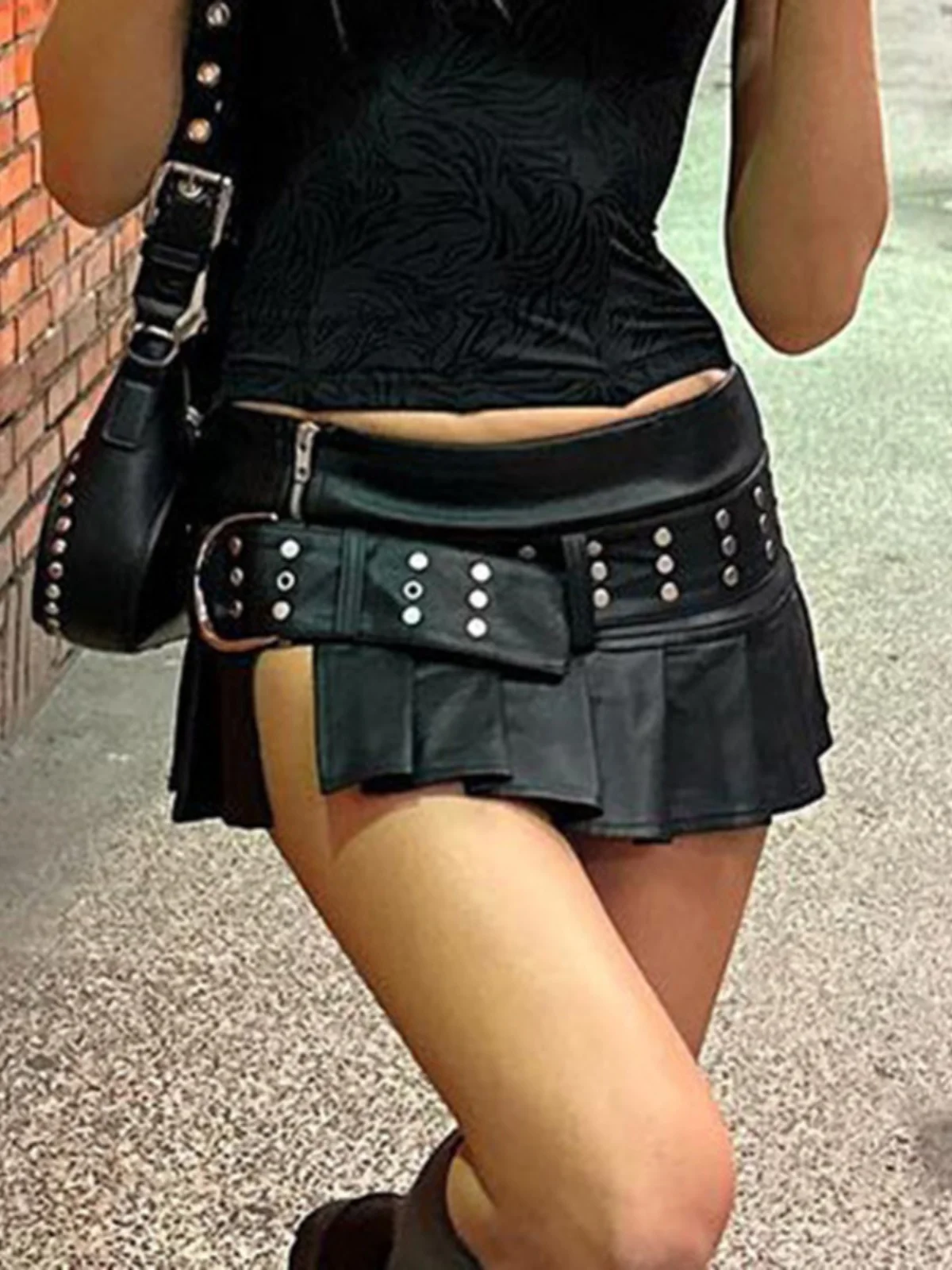 

Кожаная юбка в стиле панк с низкой талией и разрезом трапециевидной формы Dr, сексуальная юбка из полиэстера, модная юбка для молодых женщин