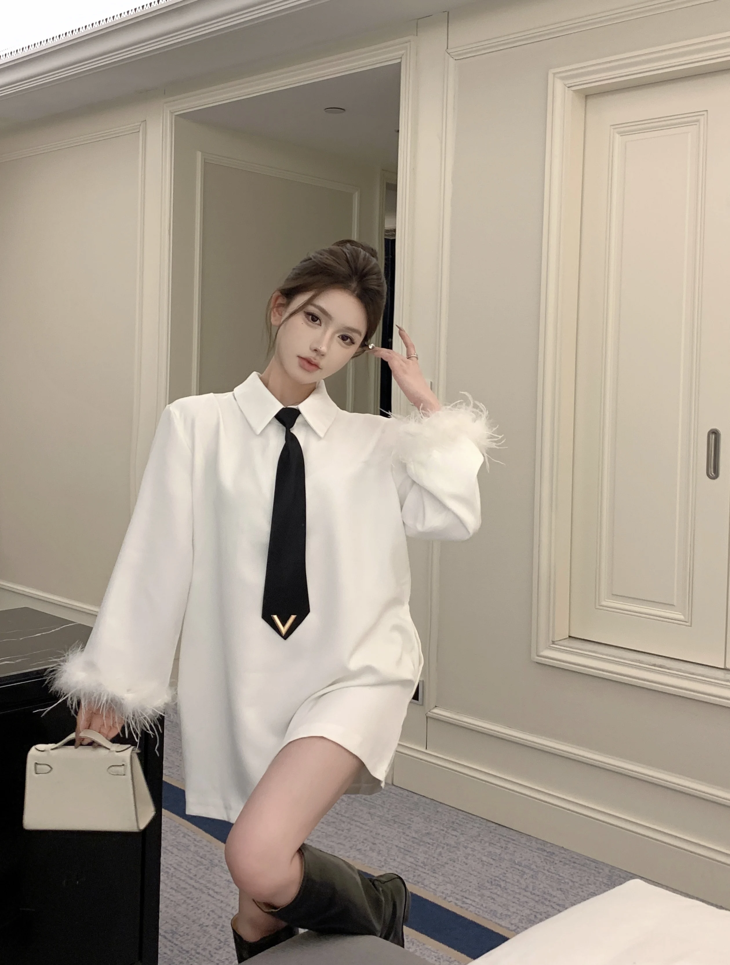 Fashion Retro Long Sleeve Shirts 2024 Spring New Graceful Fashionable Shirt Slimming Tie Trendy Solid Color Women's Tops