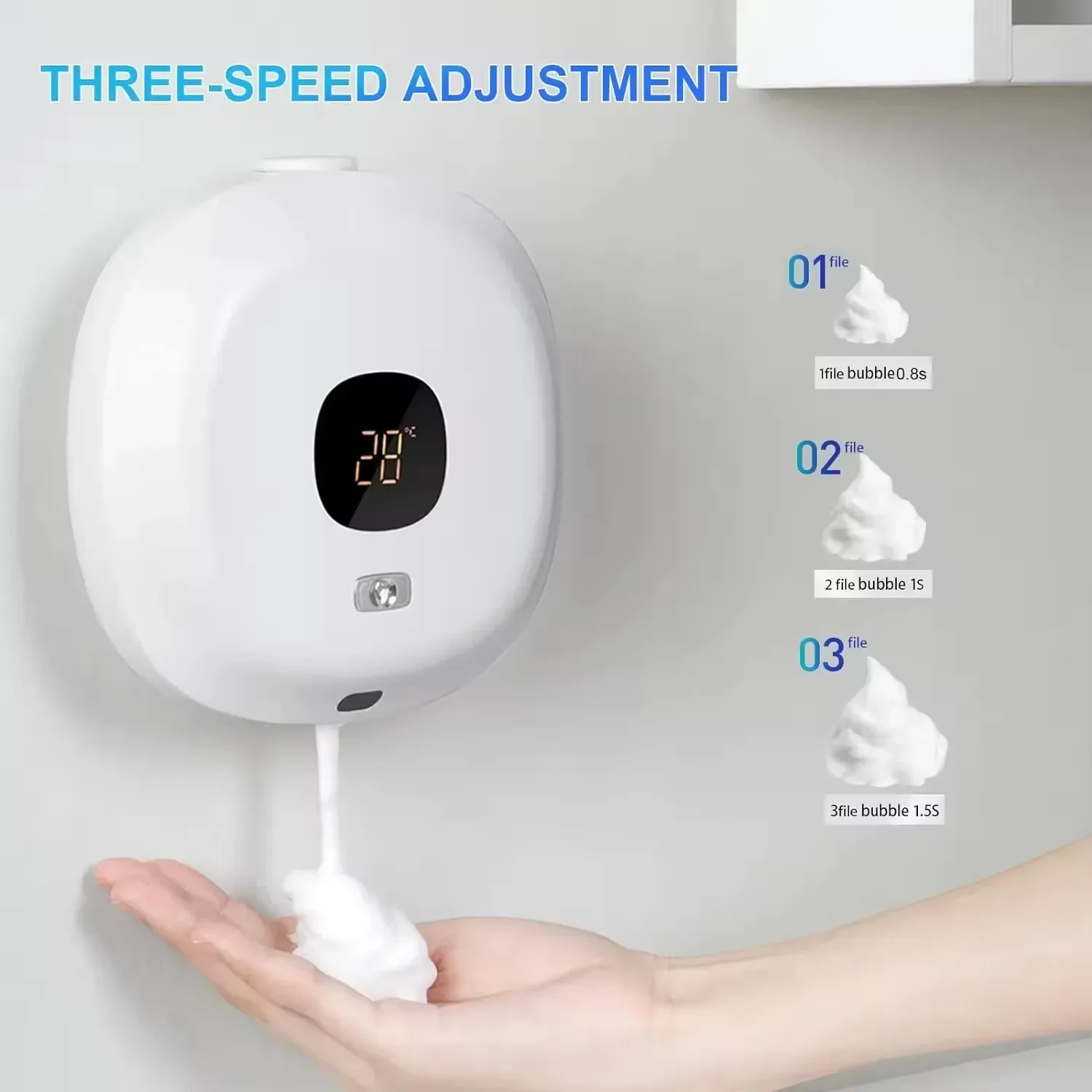 IPX4 Waterproof Full-automatic Soap Dispenser, Three Gear Foam Volume Adjustment, Easy To Install LED Intelligent Screen Display